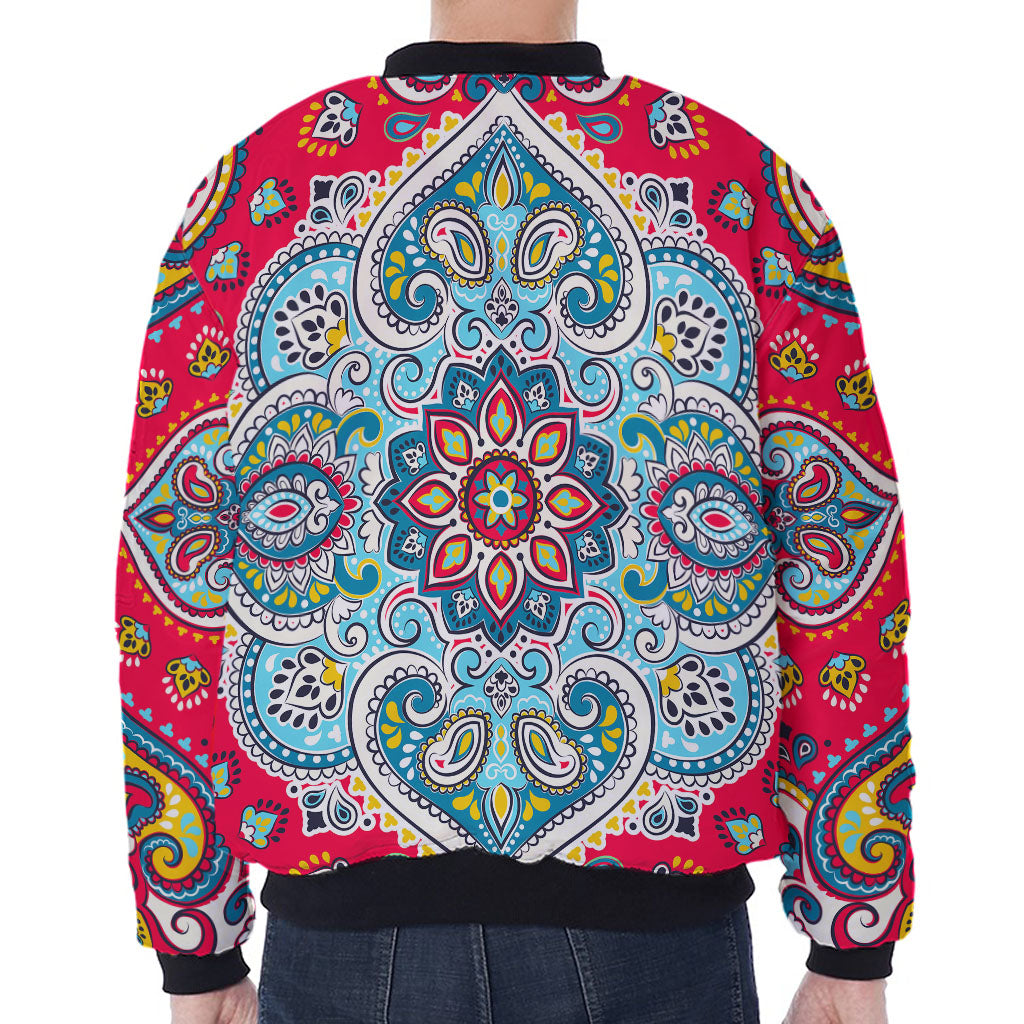 Floral Paisley Mandala Print Zip Sleeve Bomber Jacket