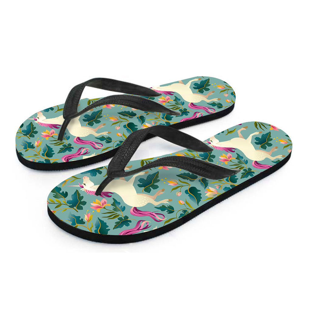Floral Unicorn Pattern Print Flip Flops