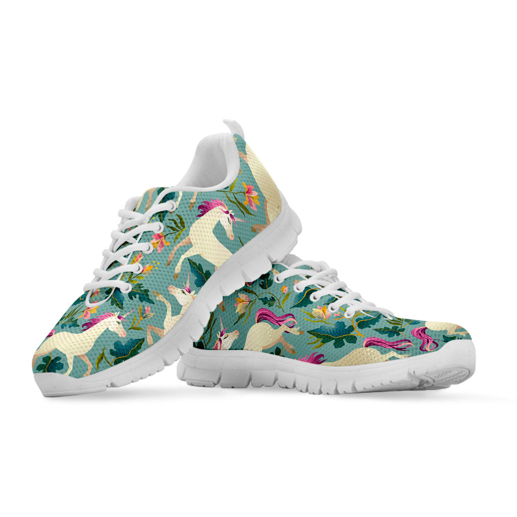 Floral Unicorn Pattern Print White Running Shoes