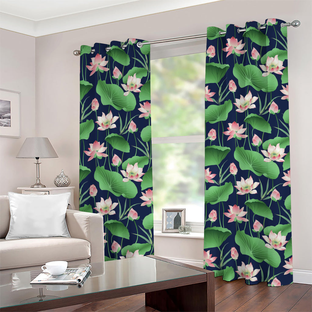 Flower And Leaf Lotus Pattern Print Grommet Curtains
