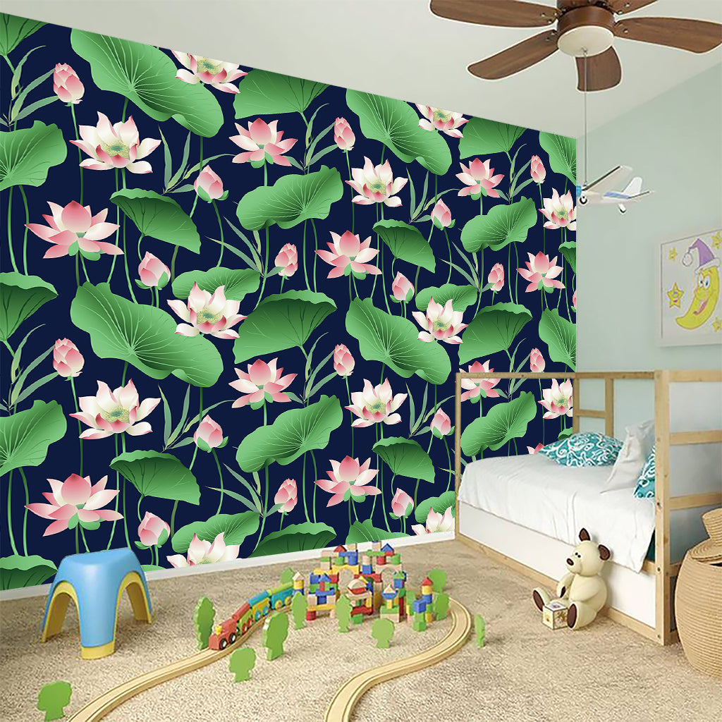 Flower And Leaf Lotus Pattern Print Wall Sticker