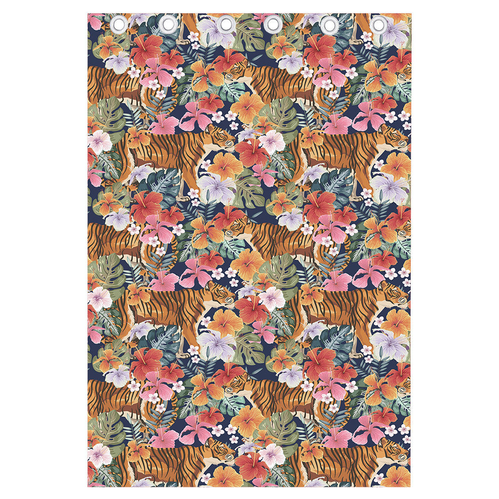 Flower And Tiger Pattern Print Curtain