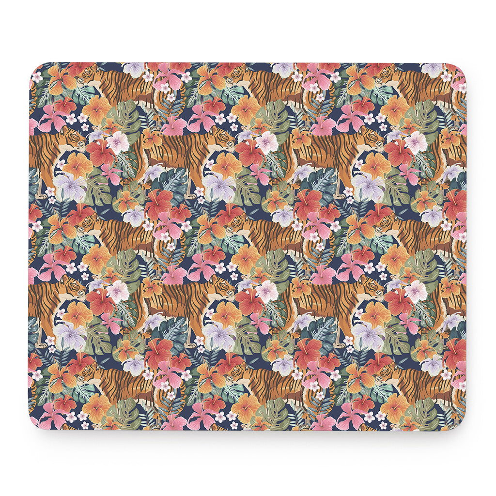 Flower And Tiger Pattern Print Mouse Pad
