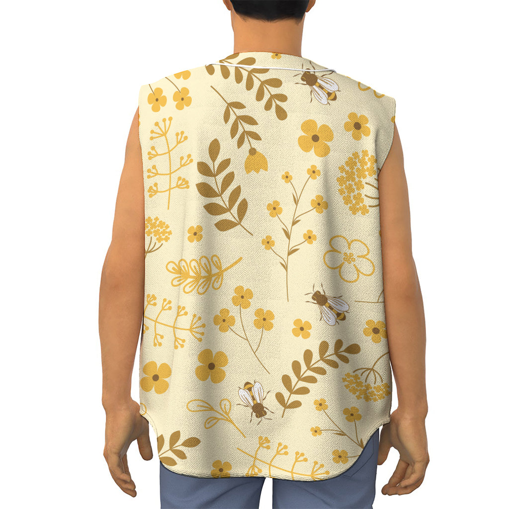 Flower Bee Pattern Print Sleeveless Baseball Jersey