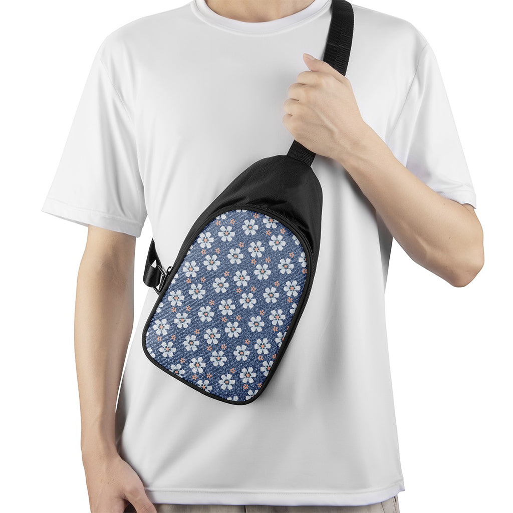 Flower Denim Jeans Pattern Print Chest Bag