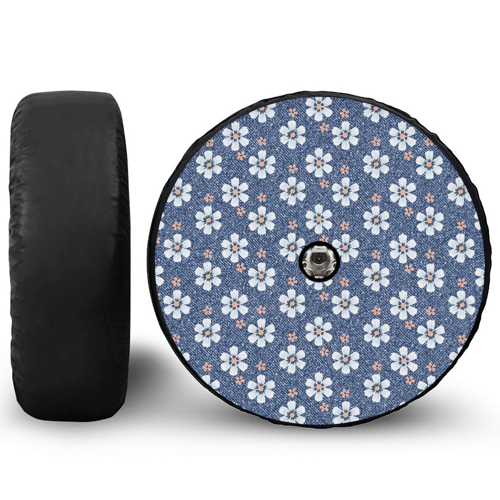 Flower Denim Jeans Pattern Print Tire Cover With Camera Hole