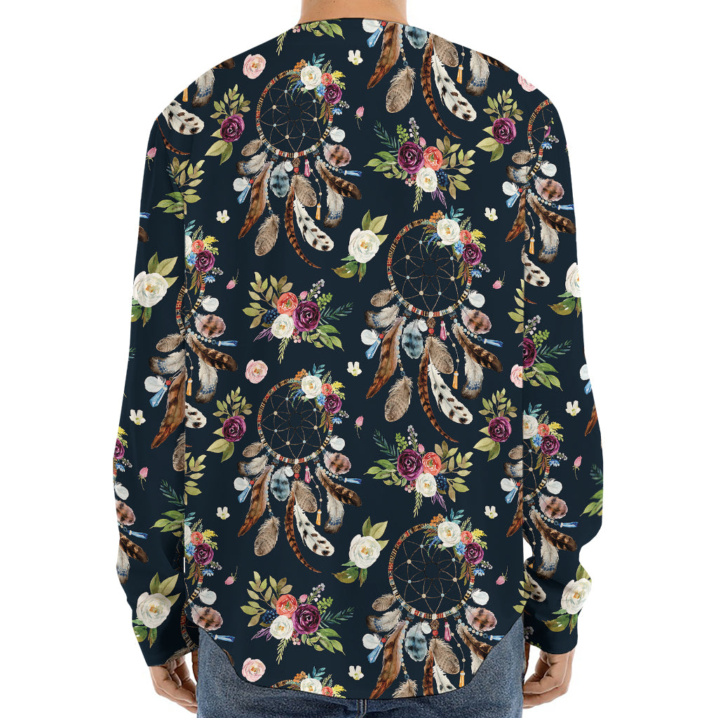 Flower Dream Catcher Pattern Print Long Sleeve Baseball Jersey