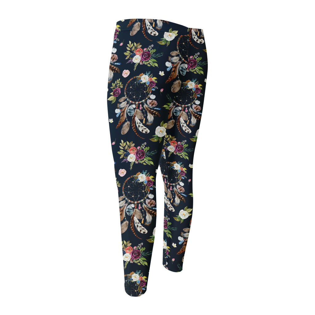 Flower Dream Catcher Pattern Print Men's Compression Pants