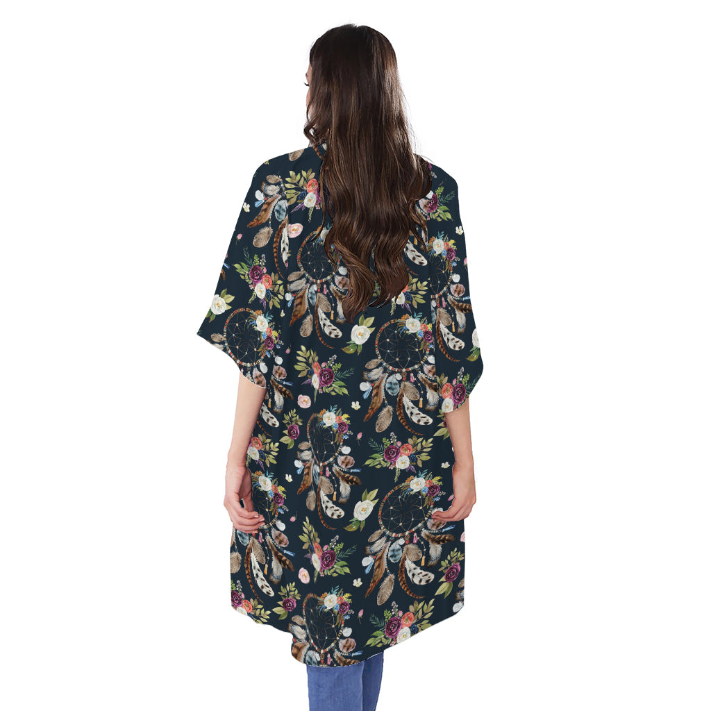 Flower Dream Catcher Pattern Print Open Front Beach Cover Up