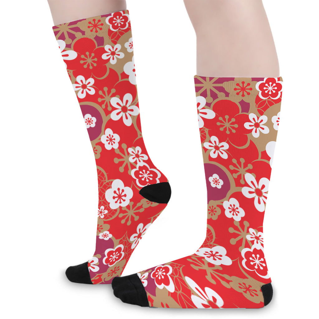 Flower Kimono Pattern Print Long Socks