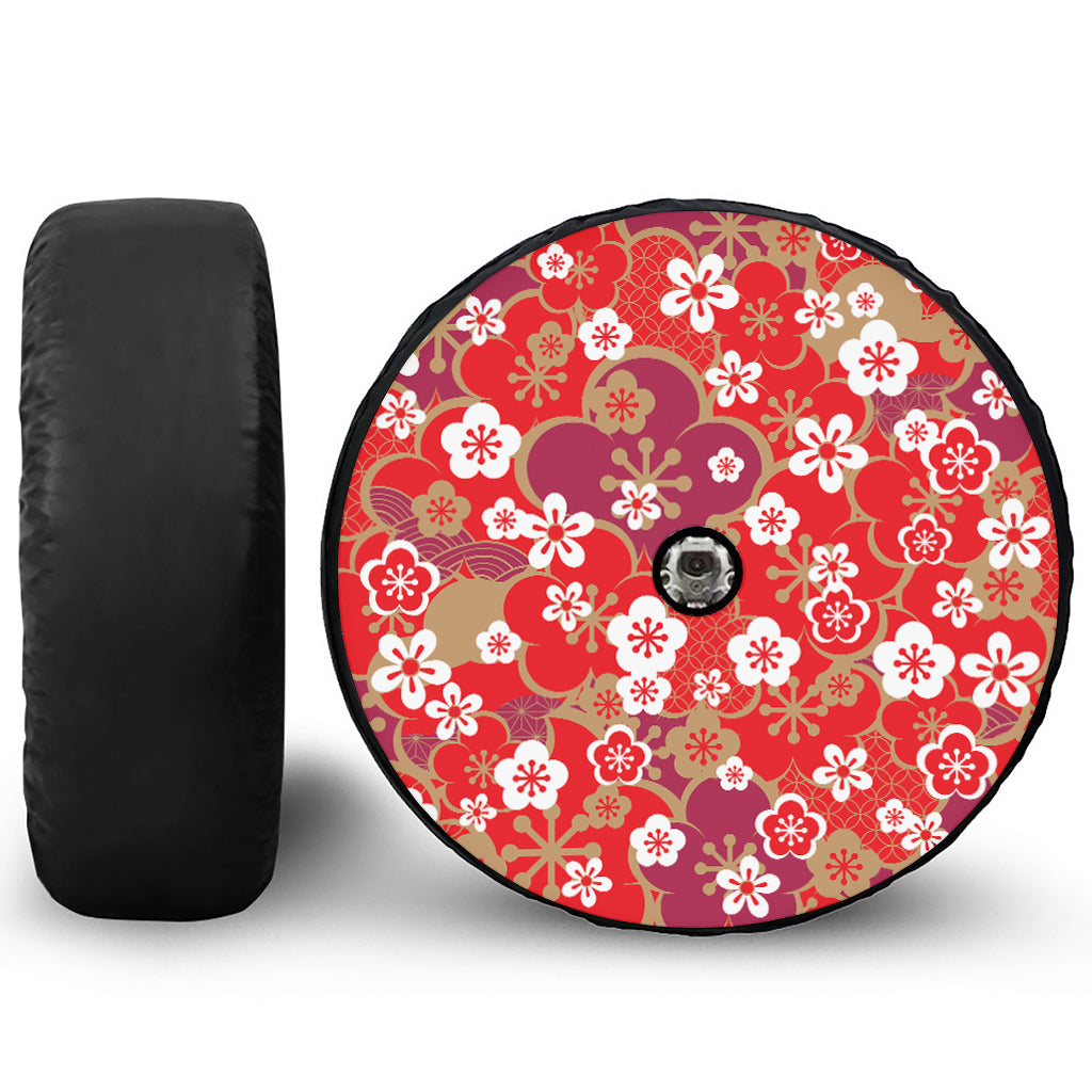 Flower Kimono Pattern Print Tire Cover With Camera Hole