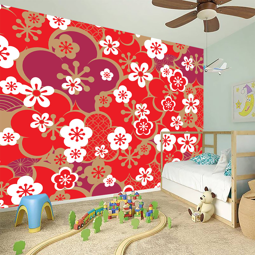 Flower Kimono Pattern Print Wall Sticker