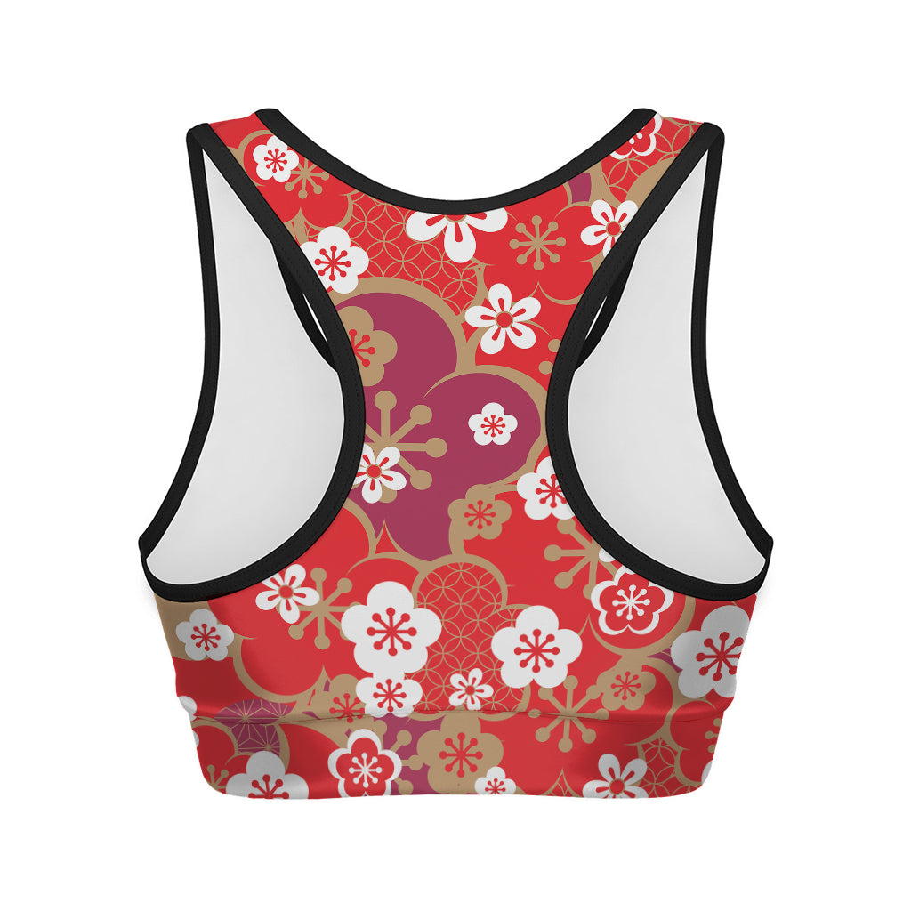Flower Kimono Pattern Print Women's Sports Bra