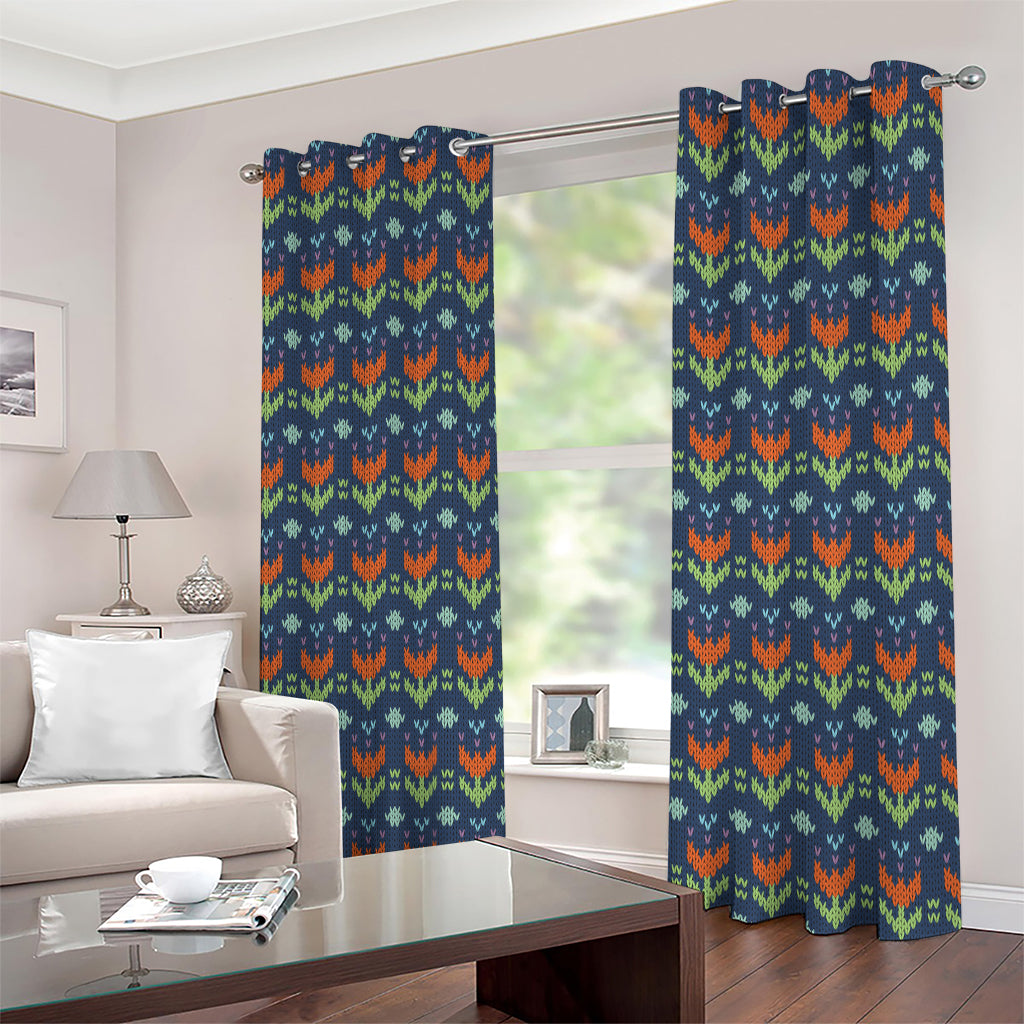 Flower Knitted Pattern Print Extra Wide Grommet Curtains