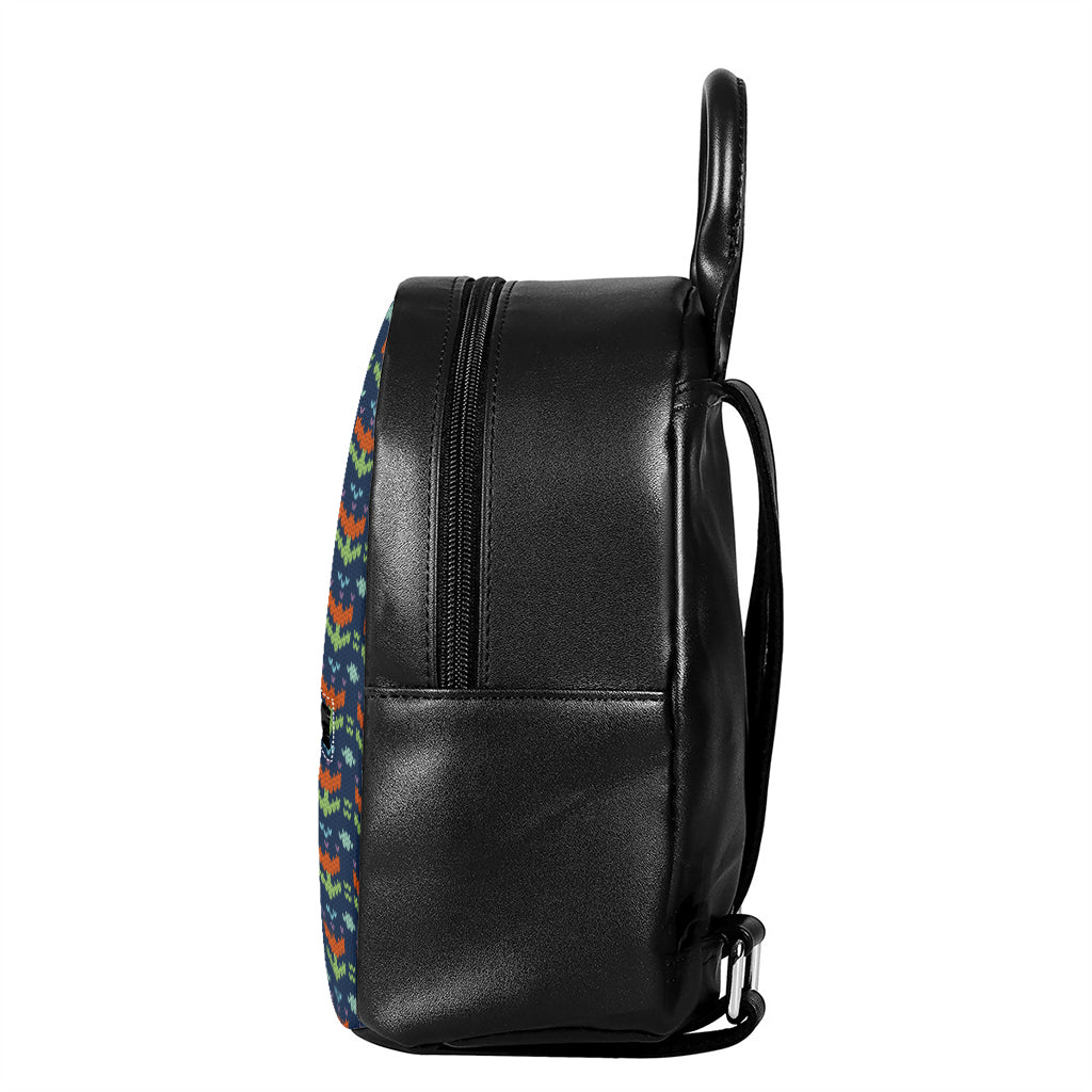Flower Knitted Pattern Print Leather Backpack