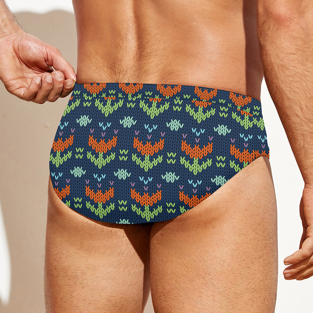 Flower Knitted Pattern Print Men's Swim Briefs