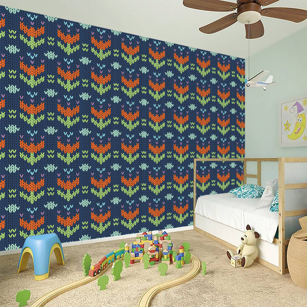 Flower Knitted Pattern Print Wall Sticker