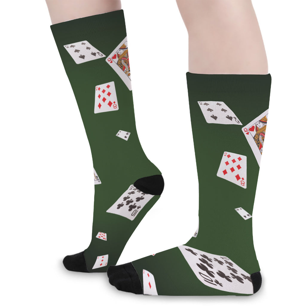 Flying Poker Cards Print Long Socks