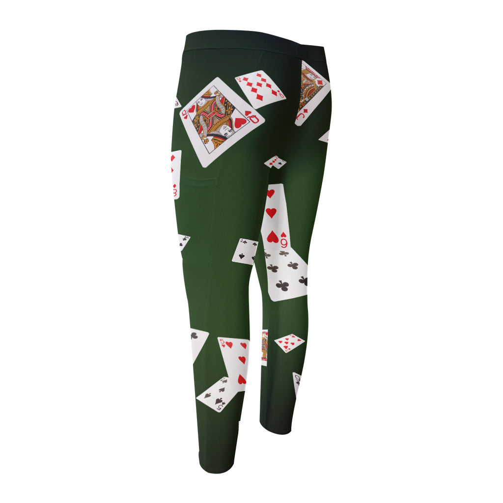 Flying Poker Cards Print Men's Compression Pants