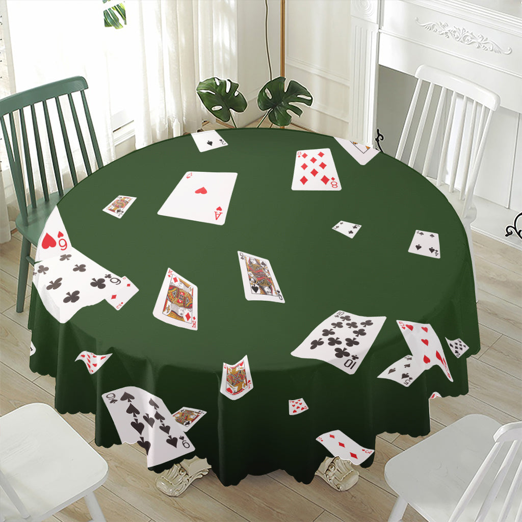 Flying Poker Cards Print Waterproof Round Tablecloth