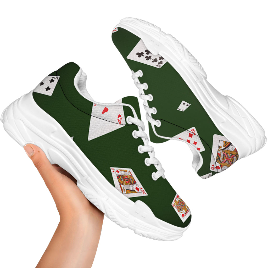 Flying Poker Cards Print White Chunky Shoes