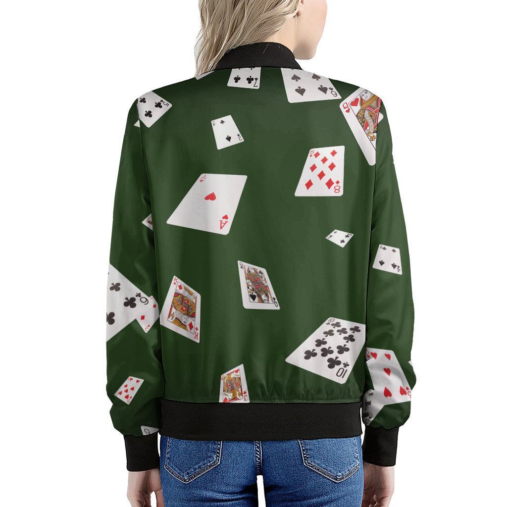 Flying Poker Cards Print Women's Bomber Jacket