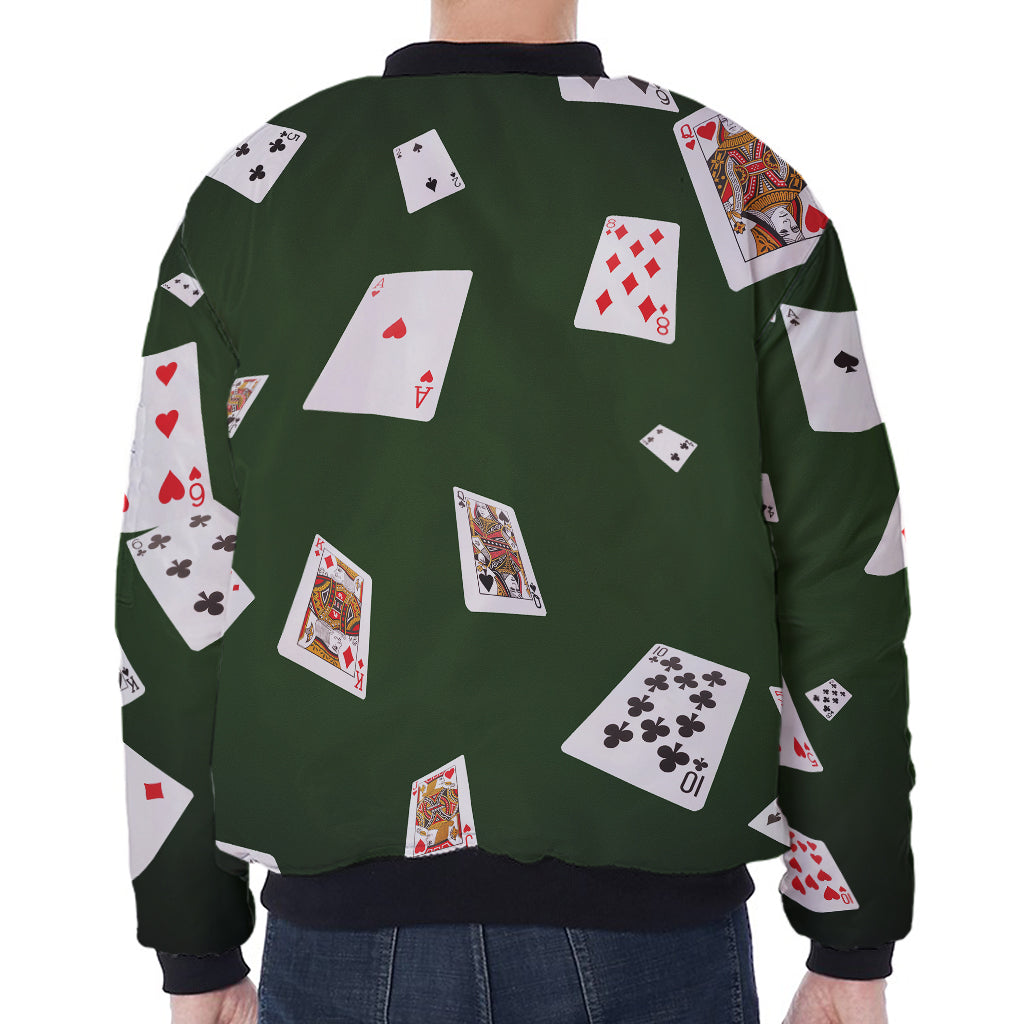Flying Poker Cards Print Zip Sleeve Bomber Jacket