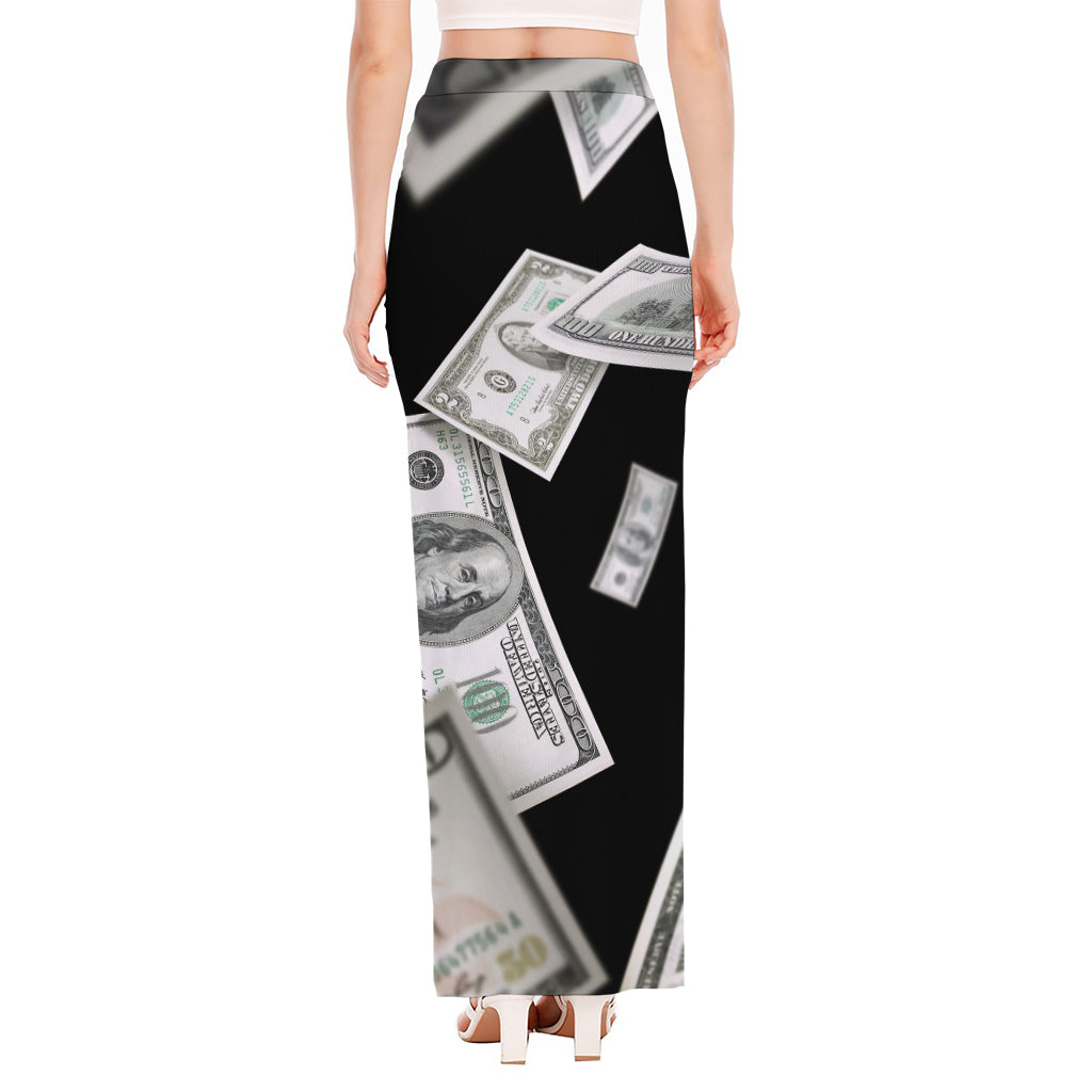 Flying USD Print High Slit Maxi Skirt