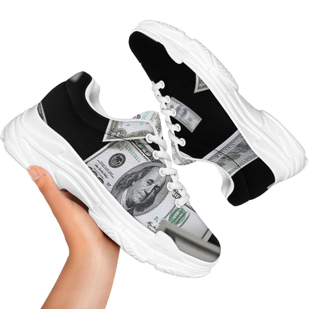 Flying USD Print White Chunky Shoes