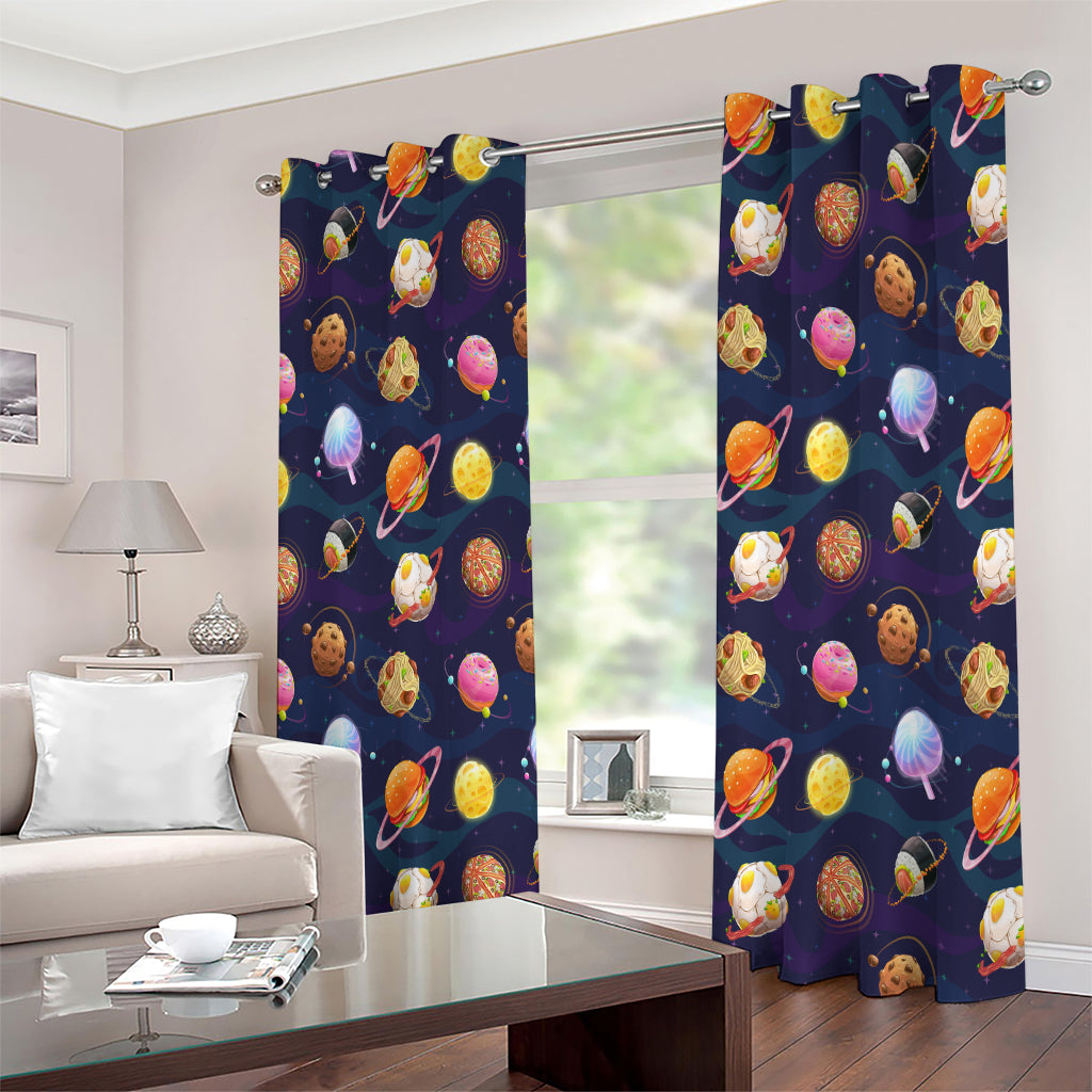 Food Planets Pattern Print Extra Wide Grommet Curtains