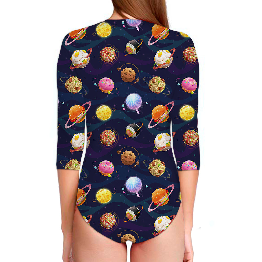 Food Planets Pattern Print Long Sleeve Swimsuit