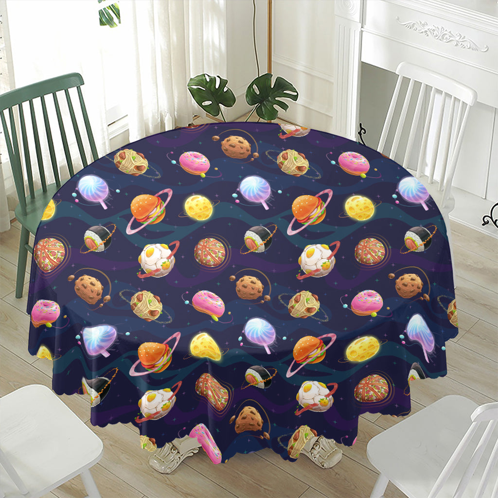 Food Planets Pattern Print Waterproof Round Tablecloth