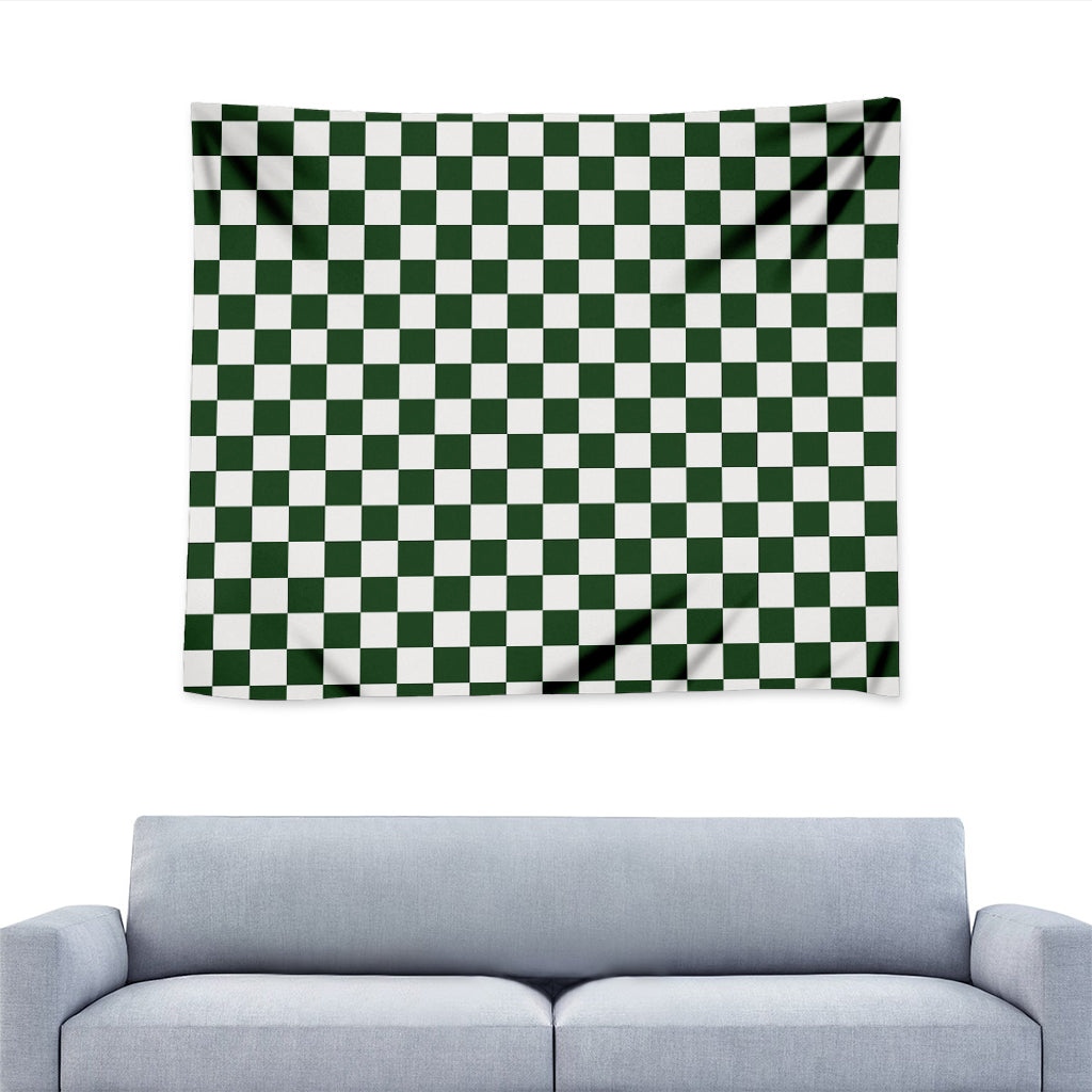 Forest Green And White Checkered Print Tapestry