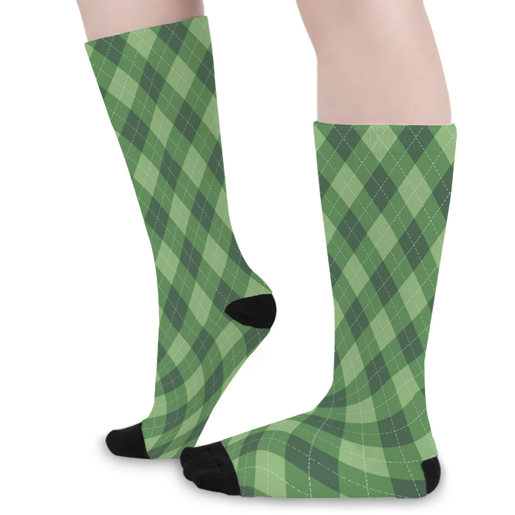 Forest Green Argyle Pattern Print Long Socks