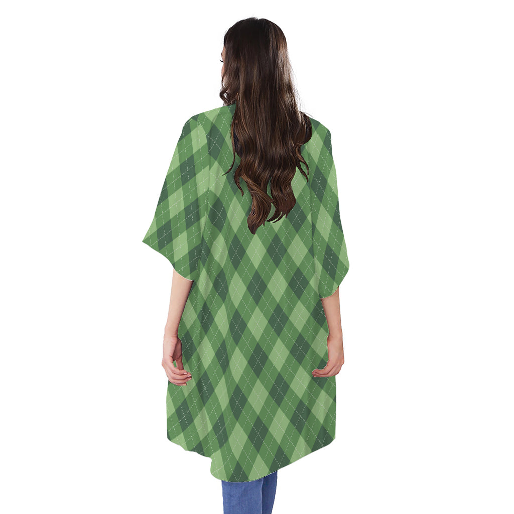 Forest Green Argyle Pattern Print Open Front Beach Cover Up