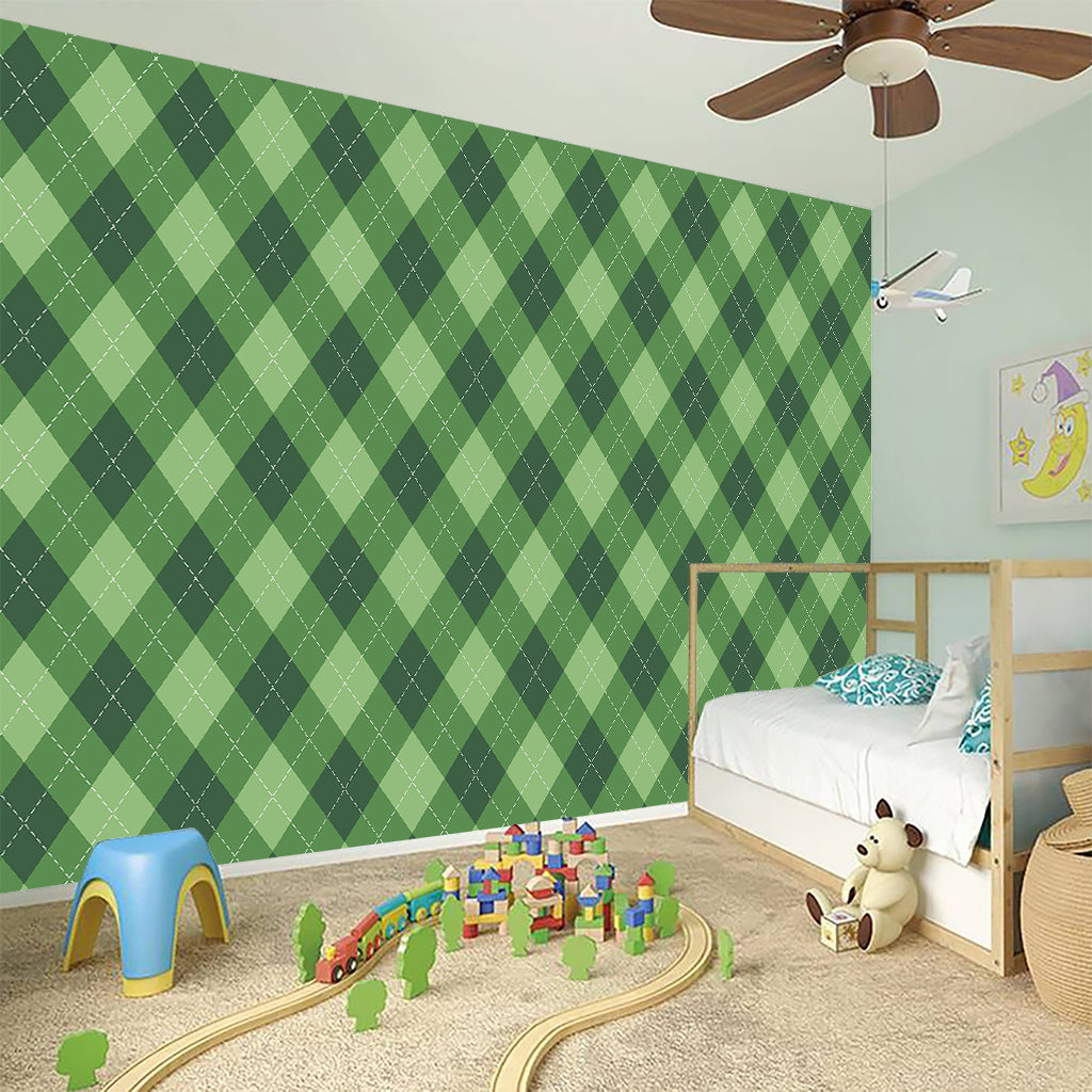 Forest Green Argyle Pattern Print Wall Sticker