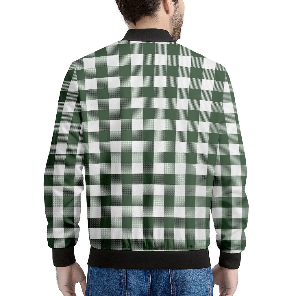 Forest Green Buffalo Check Pattern Print Men's Bomber Jacket