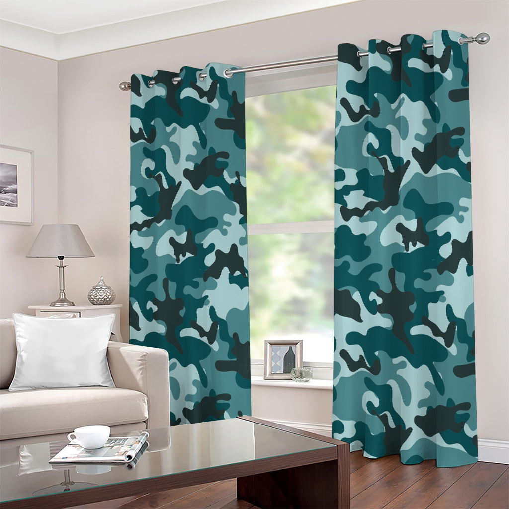 Forest Green Camouflage Print Extra Wide Grommet Curtains