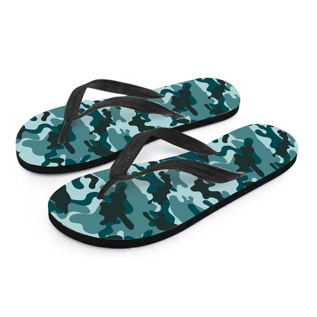 Forest Green Camouflage Print Flip Flops