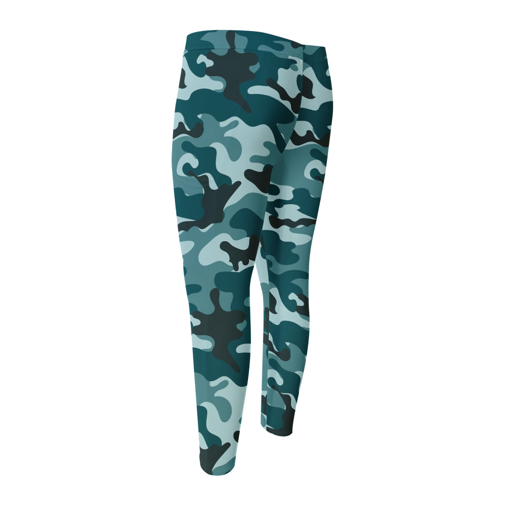 Forest Green Camouflage Print Men's Compression Pants