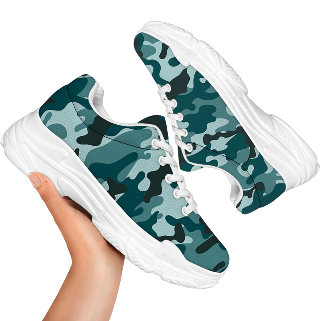 Forest Green Camouflage Print White Chunky Shoes