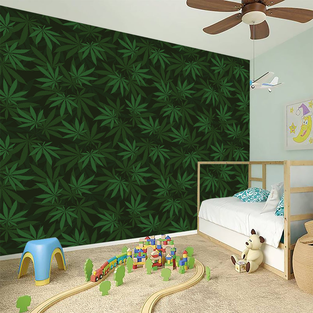 Forest Green Cannabis Leaf Print Wall Sticker