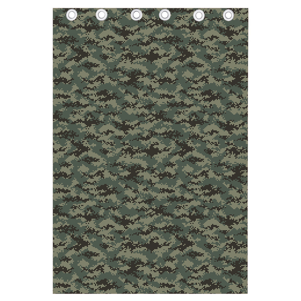 Forest Green Digital Camo Pattern Print Curtain