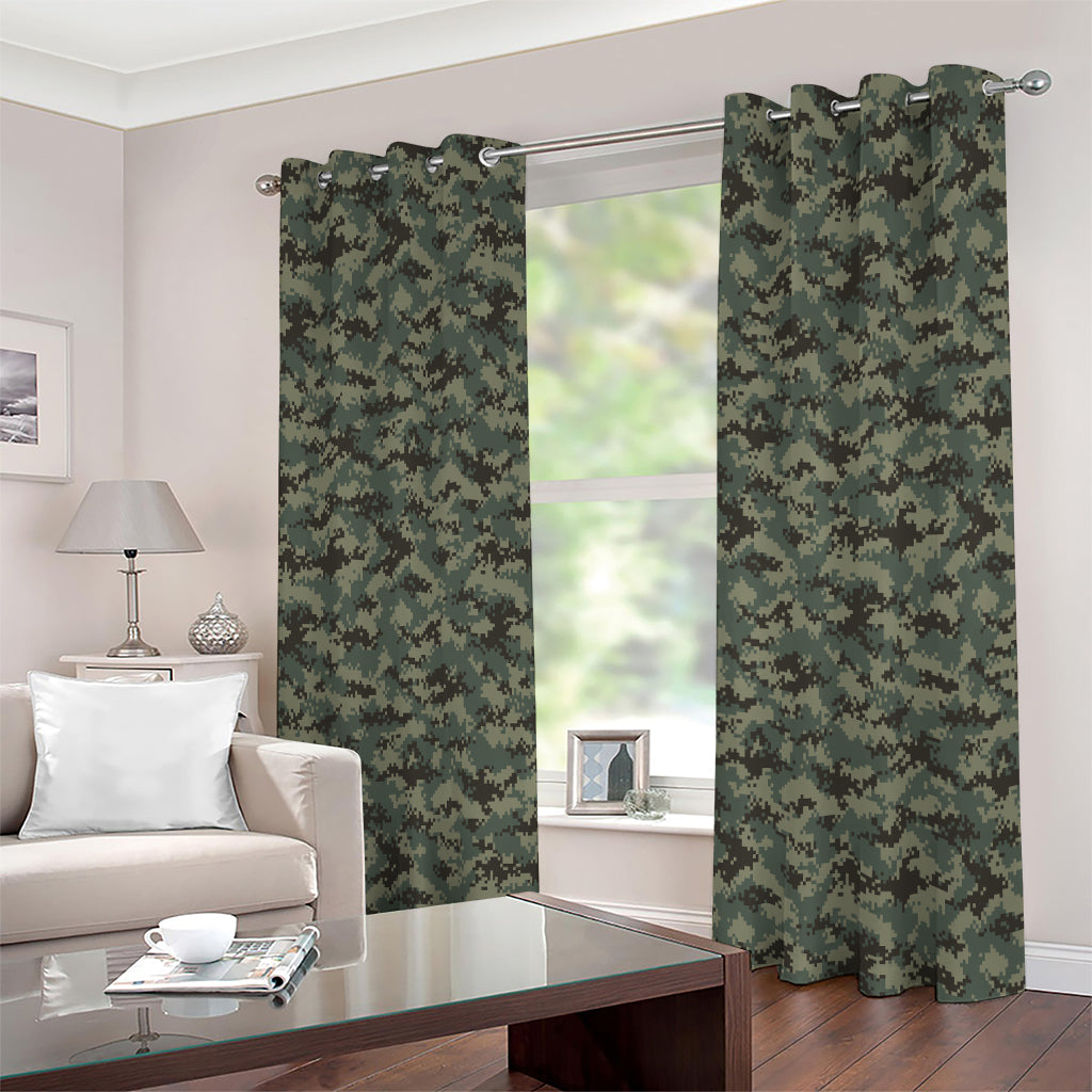 Forest Green Digital Camo Pattern Print Extra Wide Grommet Curtains