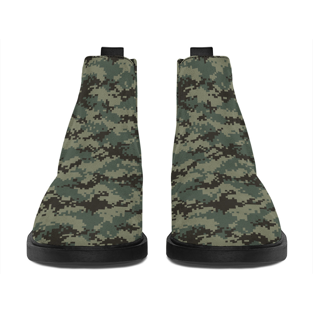Forest Green Digital Camo Pattern Print Flat Ankle Boots