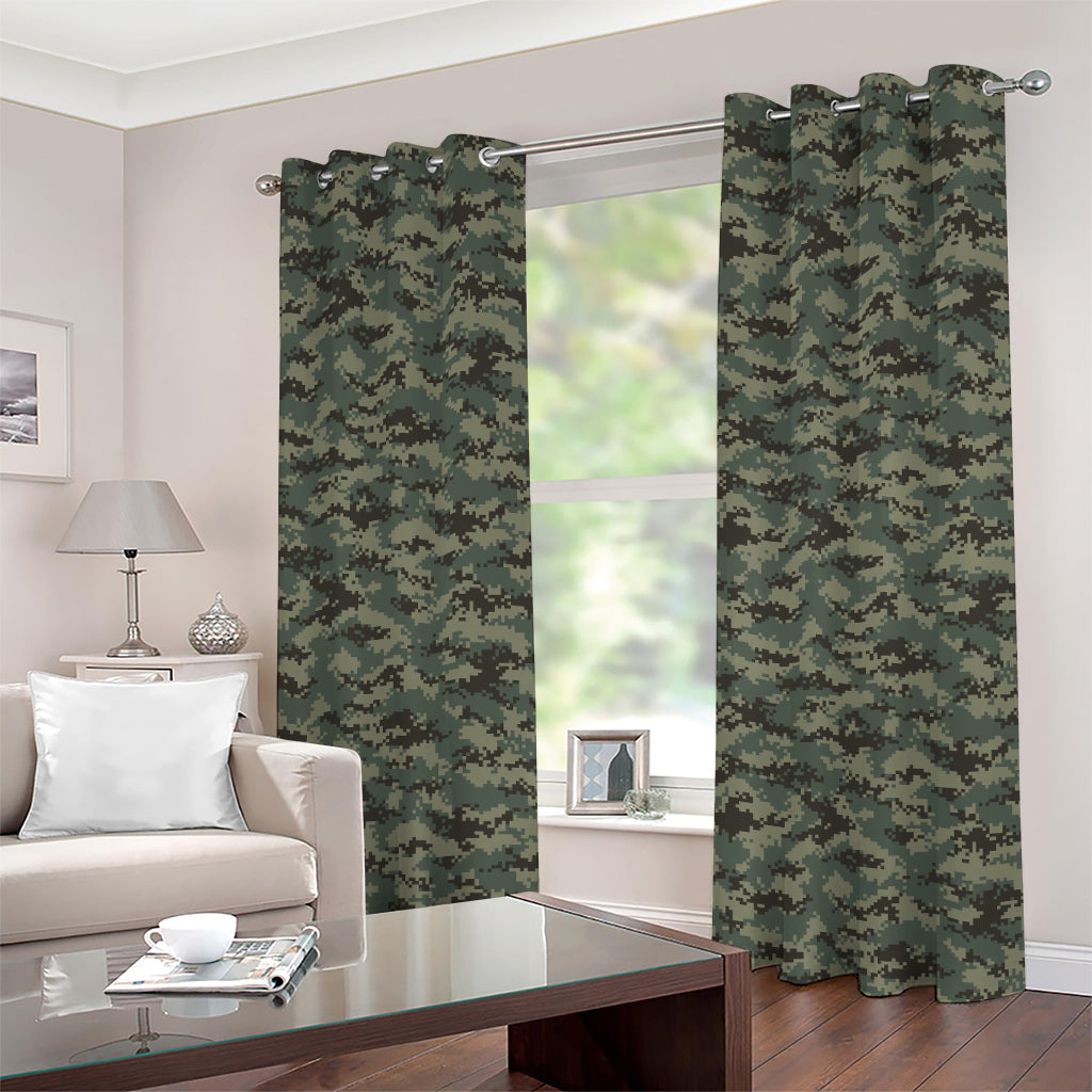 Forest Green Digital Camo Pattern Print Grommet Curtains