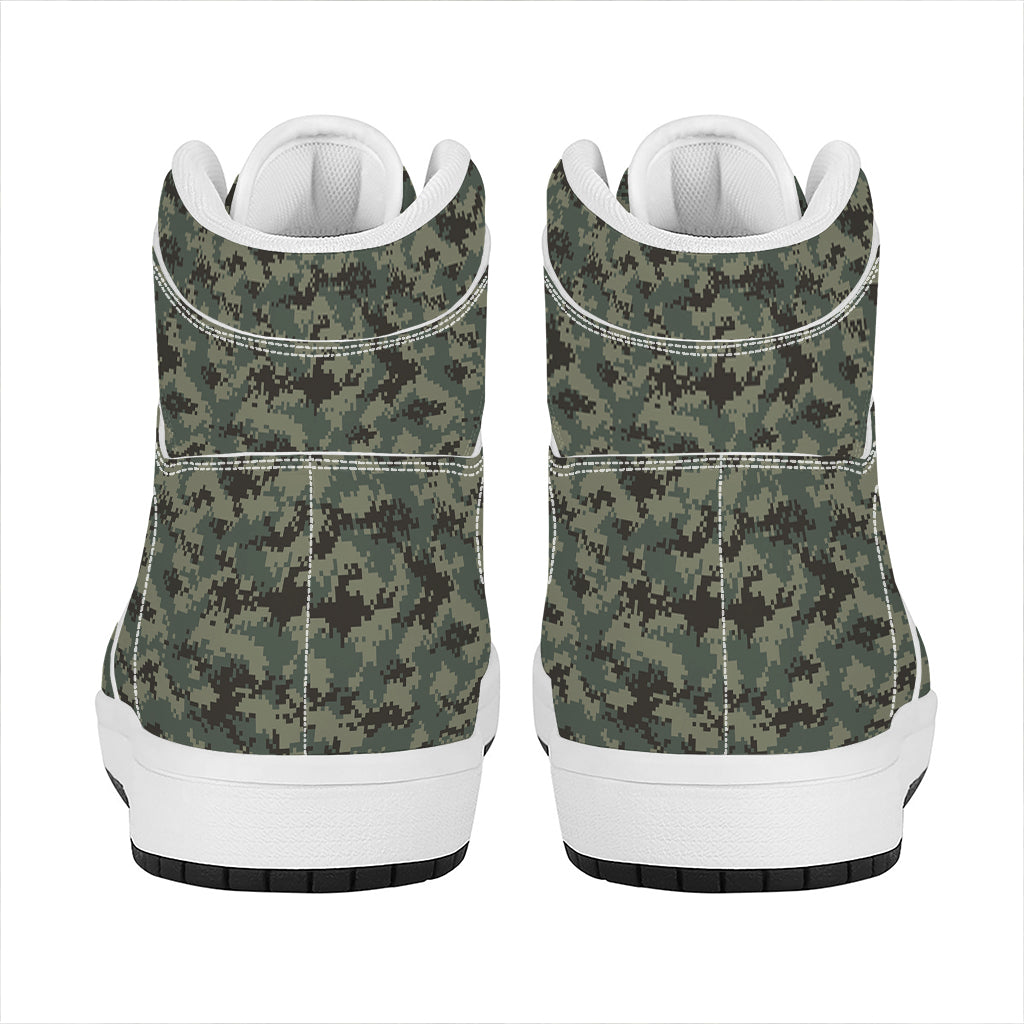 Forest Green Digital Camo Pattern Print High Top Leather Sneakers