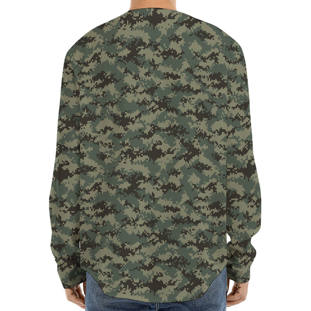 Forest Green Digital Camo Pattern Print Long Sleeve Baseball Jersey