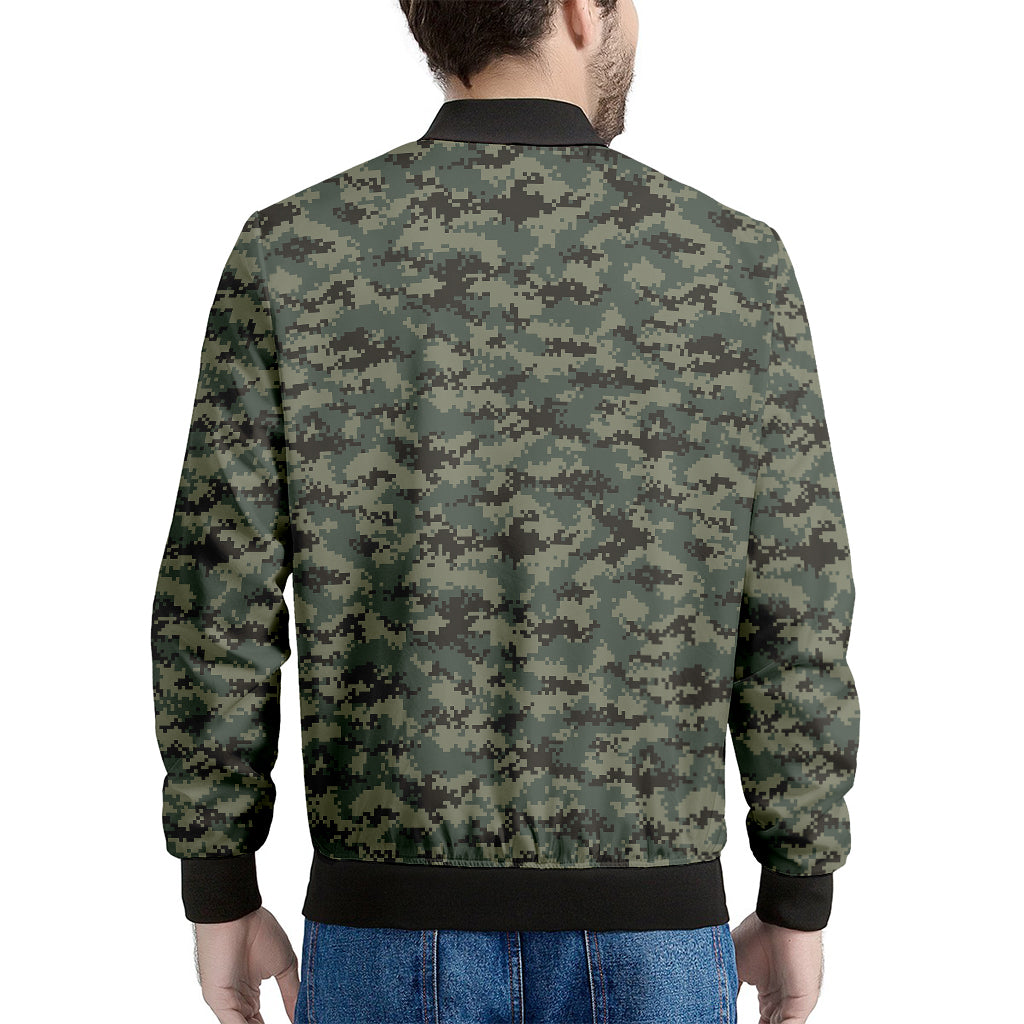 Forest Green Digital Camo Pattern Print Men's Bomber Jacket
