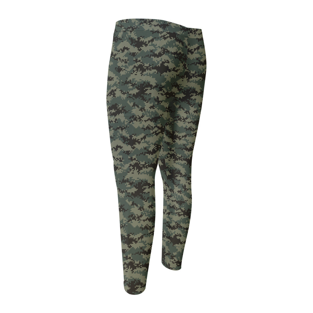 Forest Green Digital Camo Pattern Print Men's Compression Pants